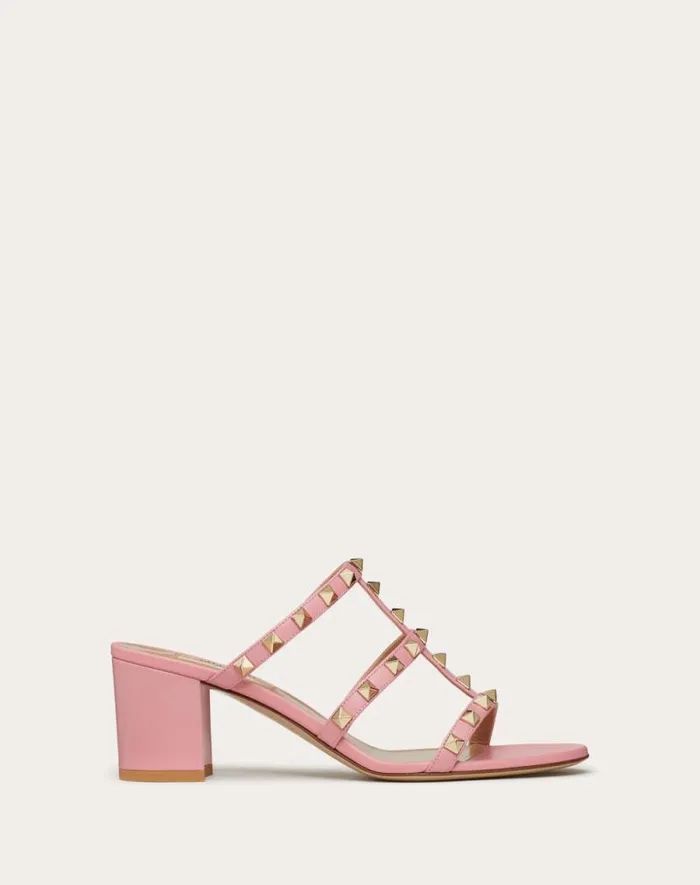 Valentino Sandals Woman Rockstud Calfskin Leather Slide Sandal 60 Mm For Woman In Light Ivory Light Ivory