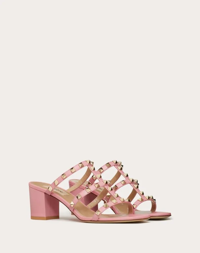 Valentino Sandals Woman Rockstud Calfskin Leather Slide Sandal 60 Mm For Woman In Light Ivory Light Ivory