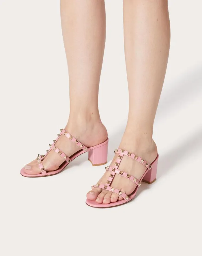 Valentino Sandals Woman Rockstud Calfskin Leather Slide Sandal 60 Mm For Woman In Light Ivory Light Ivory