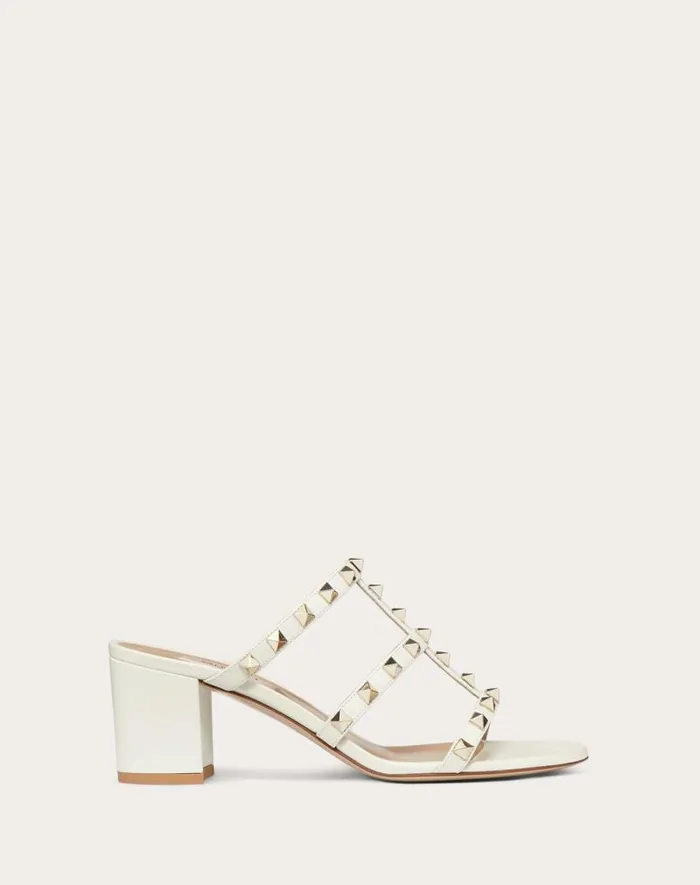Valentino Sandals Woman Rockstud Calfskin Leather Slide Sandal 60 Mm For Woman In Light Ivory Light Ivory