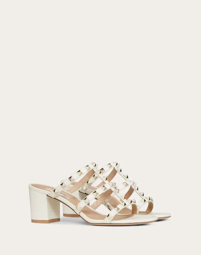 Valentino Sandals Woman Rockstud Calfskin Leather Slide Sandal 60 Mm For Woman In Light Ivory Light Ivory