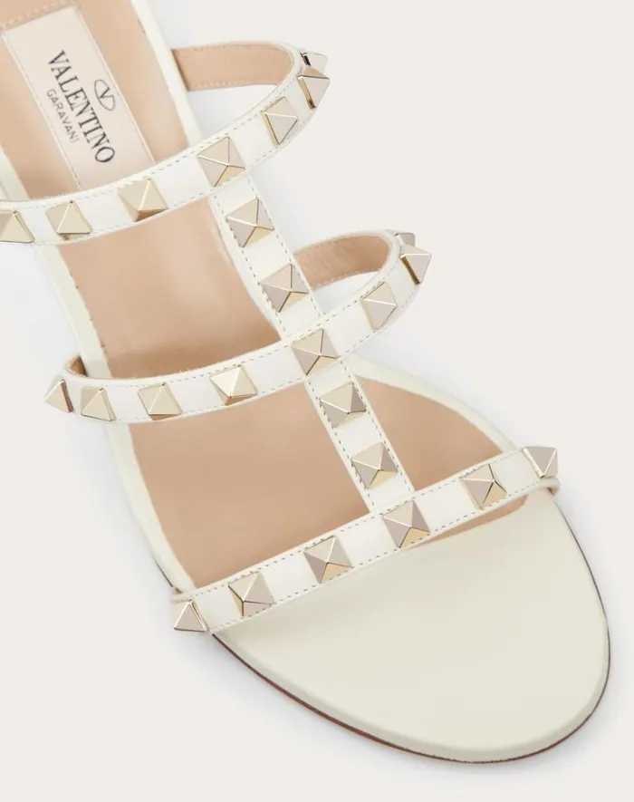 Valentino Sandals Woman Rockstud Calfskin Leather Slide Sandal 60 Mm For Woman In Light Ivory Light Ivory
