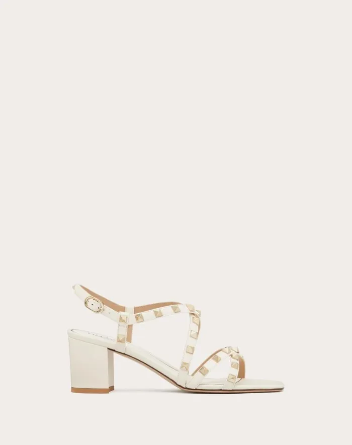Valentino Sandals Woman Rockstud Calfskin Sandal With Straps 60mm For Woman In Light Ivory Light Ivory