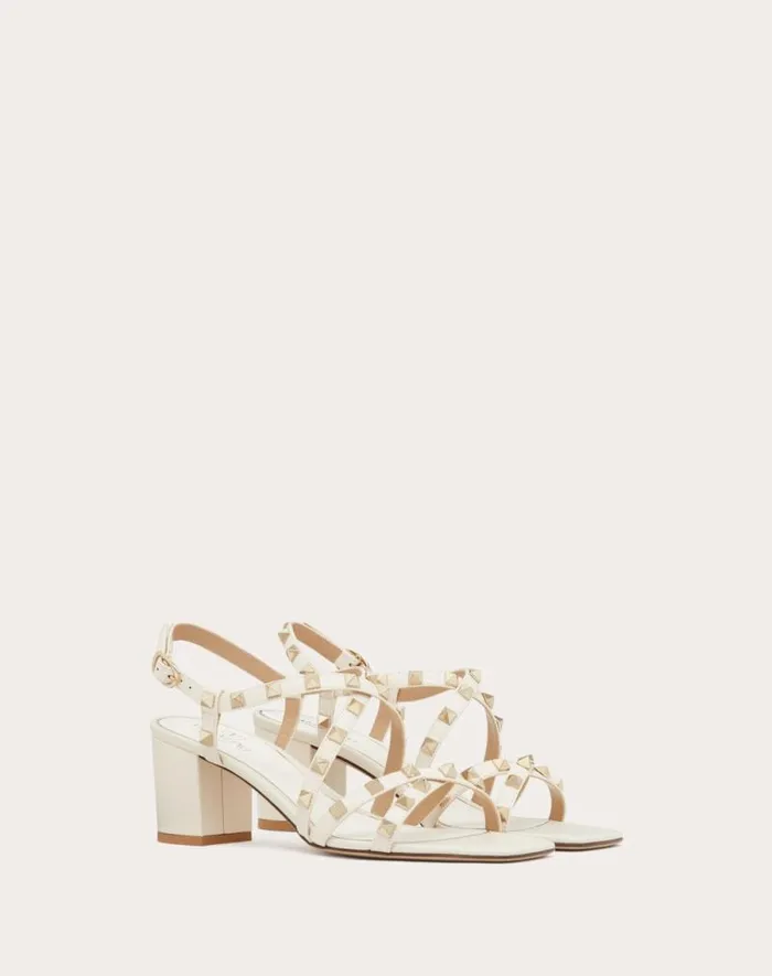 Valentino Sandals Woman Rockstud Calfskin Sandal With Straps 60mm For Woman In Light Ivory Light Ivory