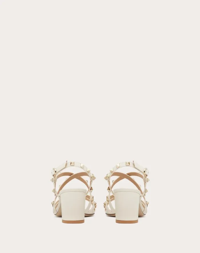 Valentino Sandals Woman Rockstud Calfskin Sandal With Straps 60mm For Woman In Light Ivory Light Ivory