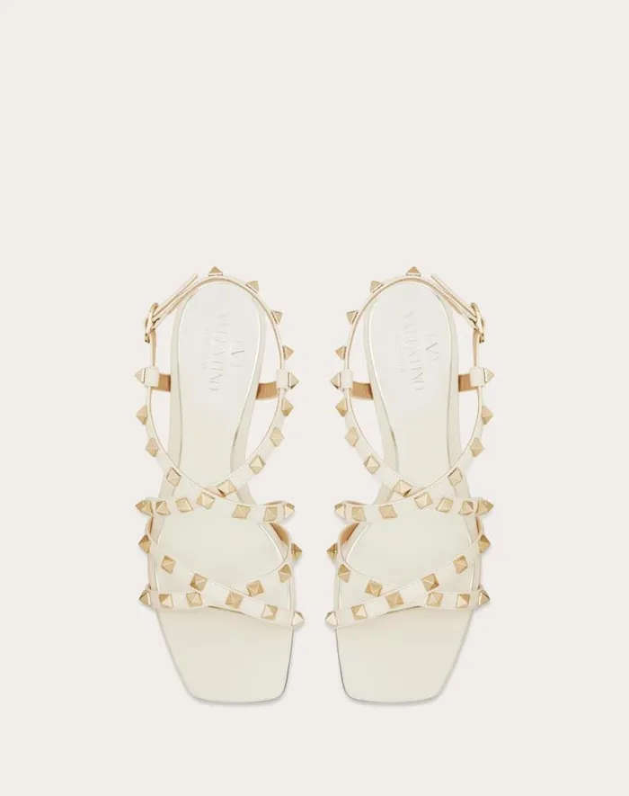 Valentino Sandals Woman Rockstud Calfskin Sandal With Straps 60mm For Woman In Light Ivory Light Ivory