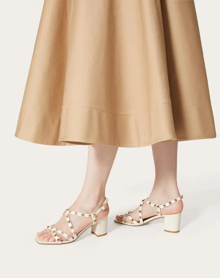 Valentino Sandals Woman Rockstud Calfskin Sandal With Straps 60mm For Woman In Light Ivory Light Ivory