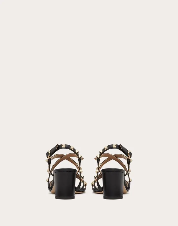 Valentino Sandals Woman Rockstud Calfskin Sandal With Straps 60mm For Woman In Light Ivory Light Ivory