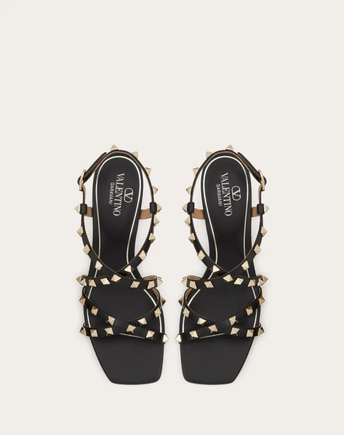 Valentino Sandals Woman Rockstud Calfskin Sandal With Straps 60mm For Woman In Light Ivory Light Ivory