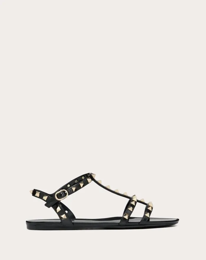 Valentino Sandals Woman Rockstud Flat Rubber Sandal For Woman In Poudre Poudre Valentino Sandals Woman Rockstud Flat Rubber Sandal For Woman In Poudre Poudre