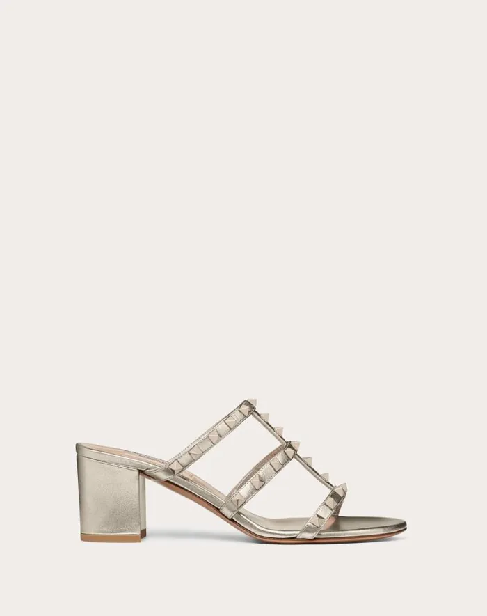 Valentino Sandals Woman Rockstud Metallic Calfskin Leather Slide Sandal 60 Mm For Woman In Skin Skin Valentino Sandals Woman Rockstud Metallic Calfskin Leather Slide Sandal 60 Mm For Woman In Skin Skin