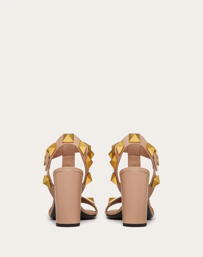 Valentino Sandals Woman Roman Stud Calfskin Sandal 90 Mm For Woman In Rose Cannelle Rose Cannelle