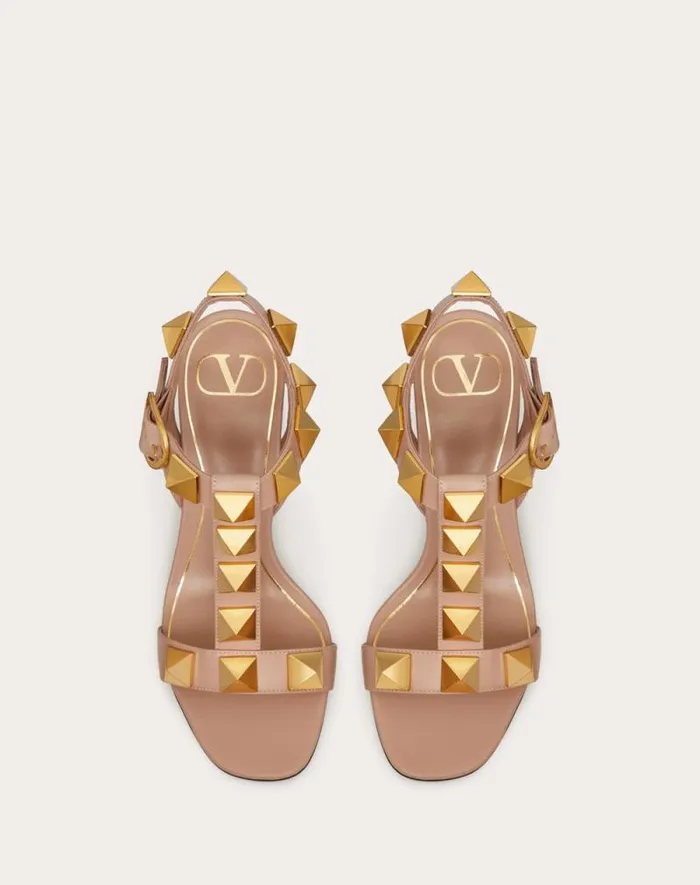 Valentino Sandals Woman Roman Stud Calfskin Sandal 90 Mm For Woman In Rose Cannelle Rose Cannelle