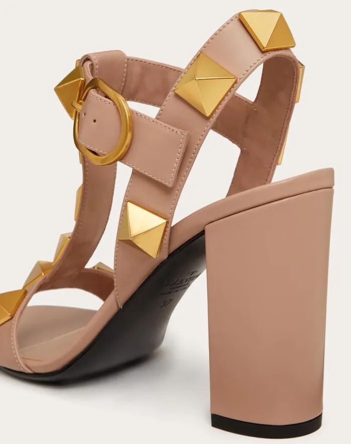 Valentino Sandals Woman Roman Stud Calfskin Sandal 90 Mm For Woman In Rose Cannelle Rose Cannelle