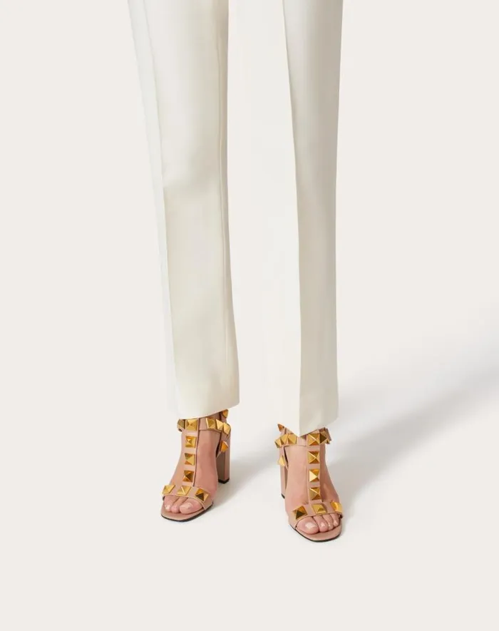 Valentino Sandals Woman Roman Stud Calfskin Sandal 90 Mm For Woman In Rose Cannelle Rose Cannelle
