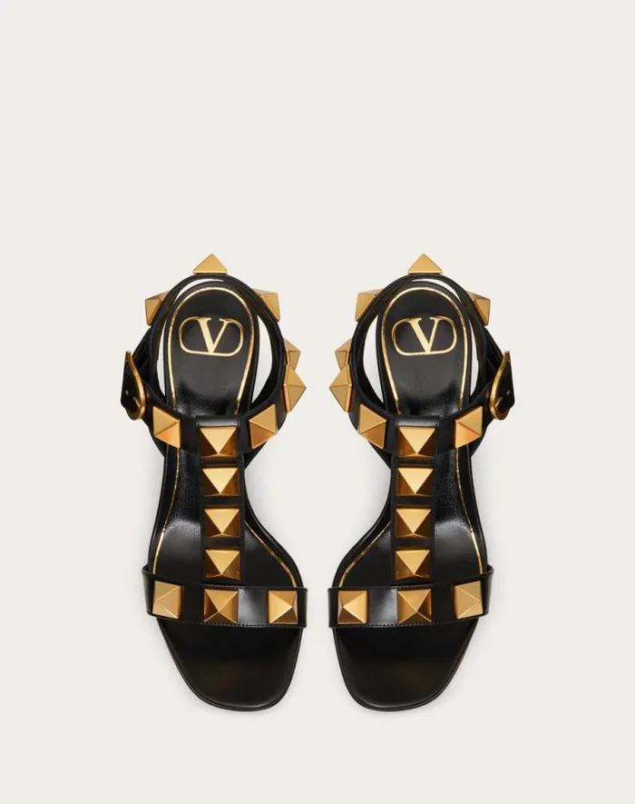 Valentino Sandals Woman Roman Stud Calfskin Sandal 90 Mm For Woman In Rose Cannelle Rose Cannelle