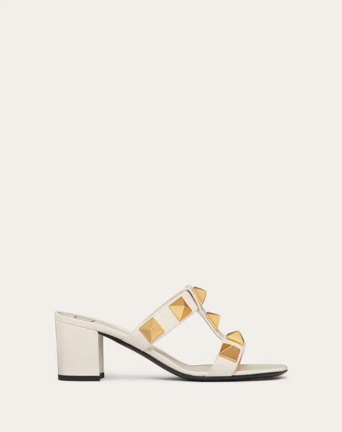 Valentino Sandals Woman Roman Stud Calfskin Slide Sandal 60 Mm For Woman In Light Ivory Light Ivory