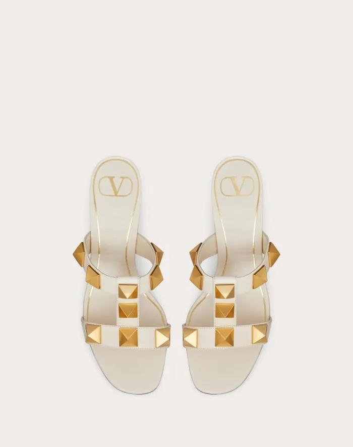 Valentino Sandals Woman Roman Stud Calfskin Slide Sandal 60 Mm For Woman In Light Ivory Light Ivory