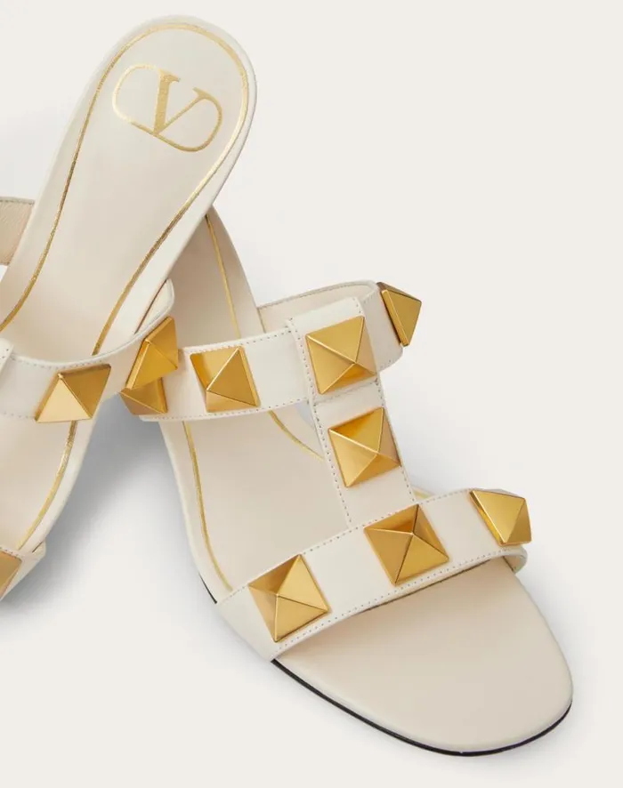 Valentino Sandals Woman Roman Stud Calfskin Slide Sandal 60 Mm For Woman In Light Ivory Light Ivory