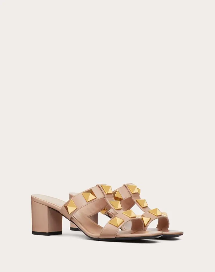 Valentino Sandals Woman Roman Stud Calfskin Slide Sandal 60 Mm For Woman In Light Ivory Light Ivory