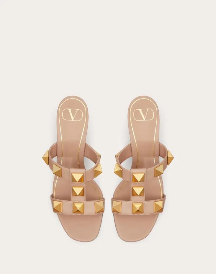 Valentino Sandals Woman Roman Stud Calfskin Slide Sandal 60 Mm For Woman In Light Ivory Light Ivory