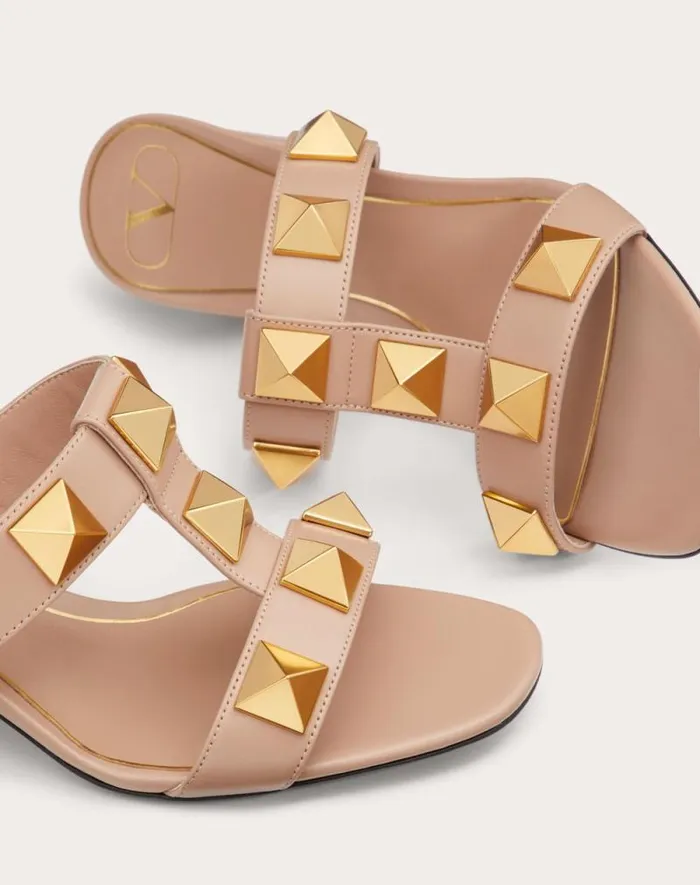 Valentino Sandals Woman Roman Stud Calfskin Slide Sandal 60 Mm For Woman In Light Ivory Light Ivory
