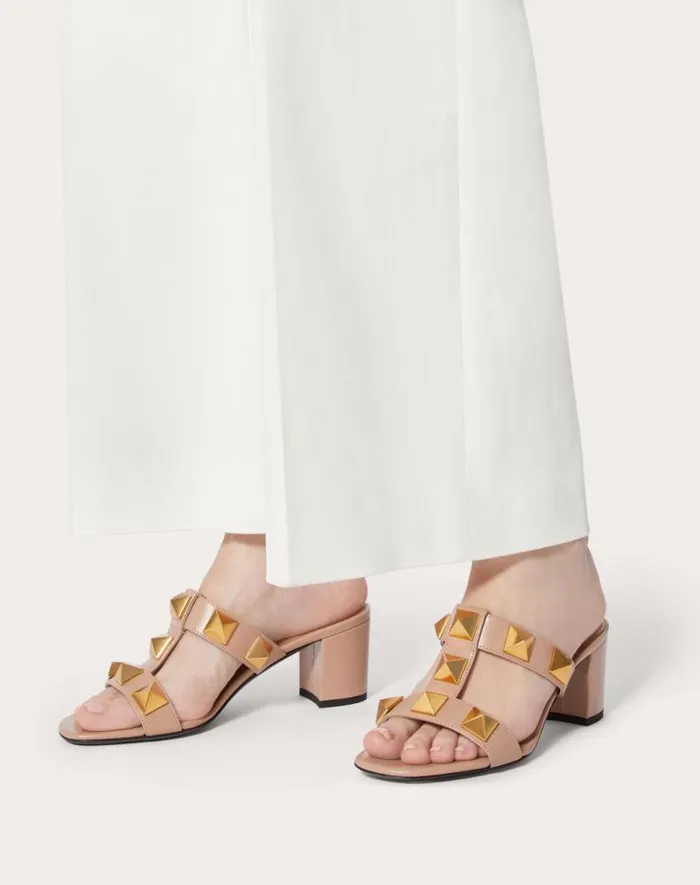 Valentino Sandals Woman Roman Stud Calfskin Slide Sandal 60 Mm For Woman In Light Ivory Light Ivory