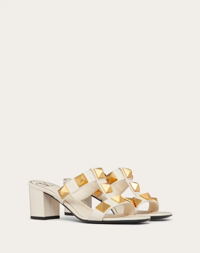 Valentino Sandals Woman Roman Stud Calfskin Slide Sandal 60 Mm For Woman In Rose Cannelle Rose Cannelle