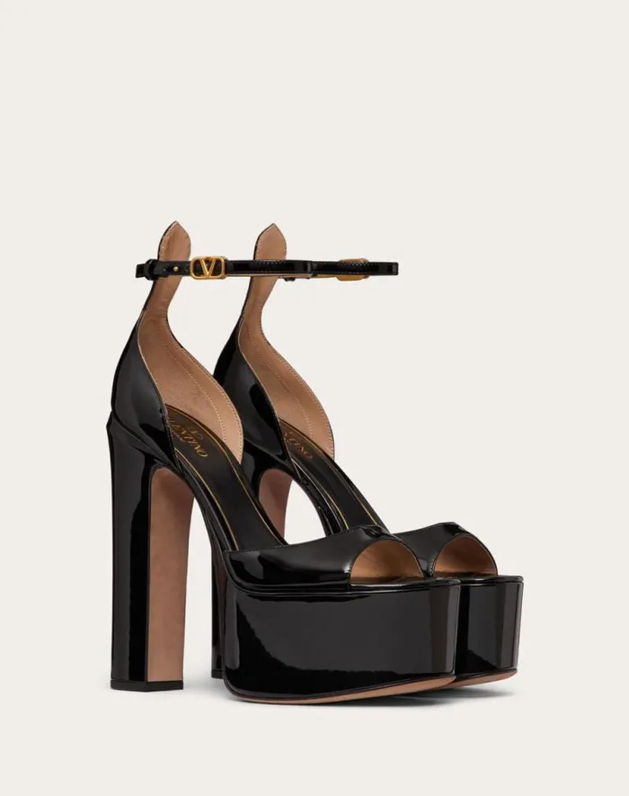 Valentino Sandals Woman Valentino Garavani Tango Patent Leather Platform Sandal 155mm For Woman In Black Black