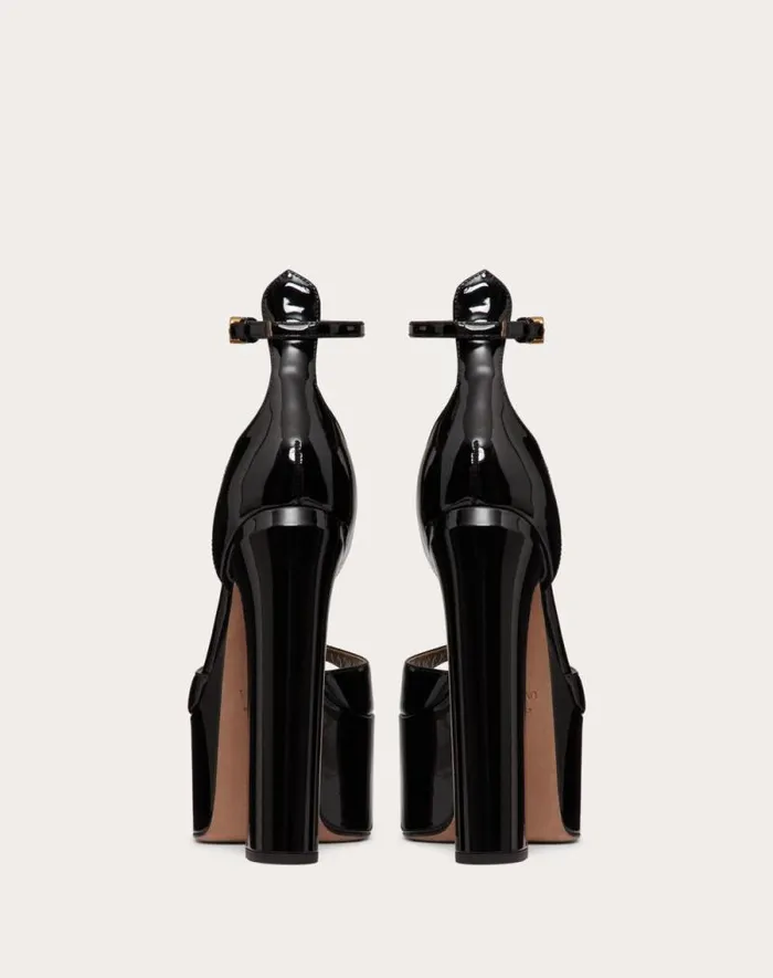 Valentino Sandals Woman Valentino Garavani Tango Patent Leather Platform Sandal 155mm For Woman In Black Black