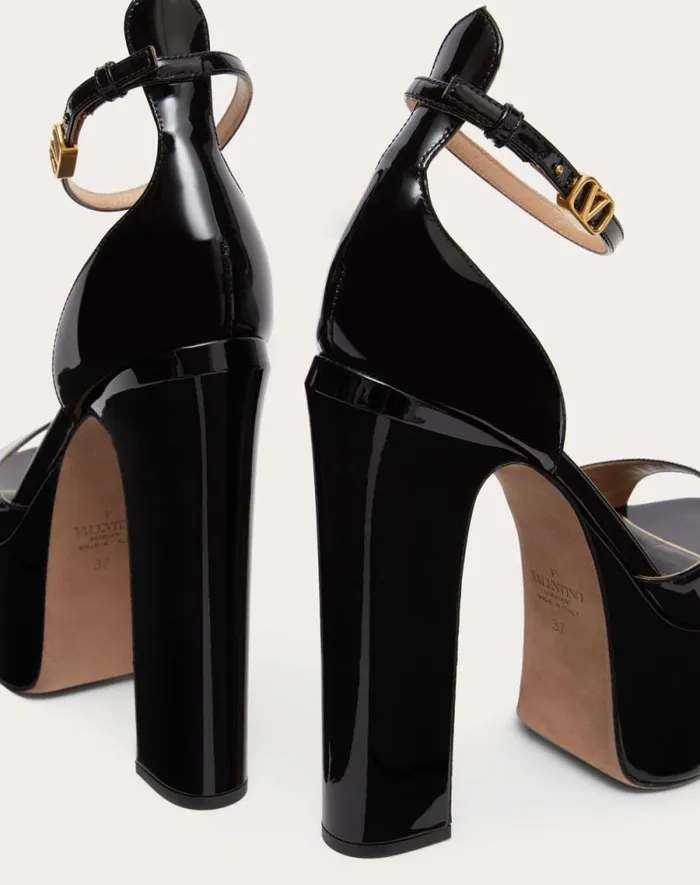 Valentino Sandals Woman Valentino Garavani Tango Patent Leather Platform Sandal 155mm For Woman In Black Black