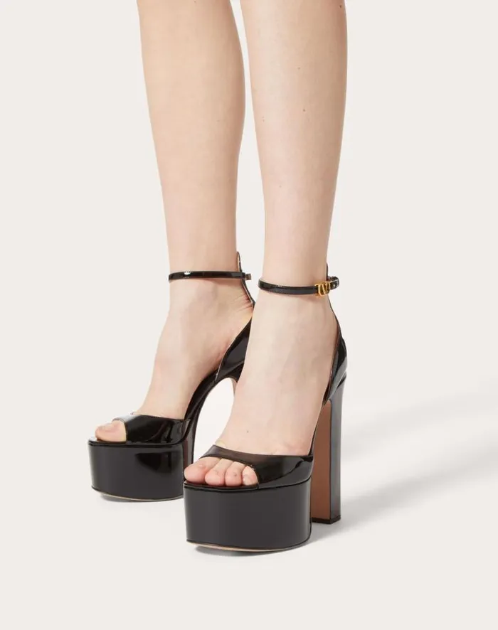 Valentino Sandals Woman Valentino Garavani Tango Patent Leather Platform Sandal 155mm For Woman In Black Black