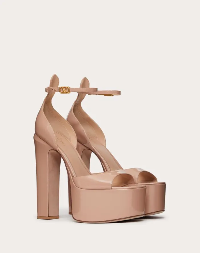 Valentino Sandals Woman Valentino Garavani Tango Patent Leather Platform Sandal 155mm For Woman In Black Black
