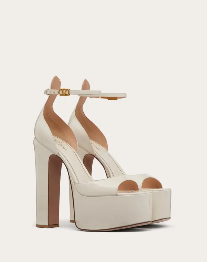 Valentino Sandals Woman Valentino Garavani Tango Patent Leather Platform Sandal 155mm For Woman In Black Black