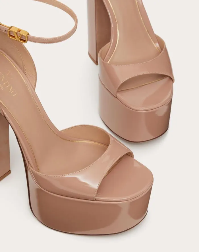 Valentino Sandals Woman Valentino Garavani Tango Patent Leather Platform Sandal 155mm For Woman In Rose Cannelle Rose Cannelle
