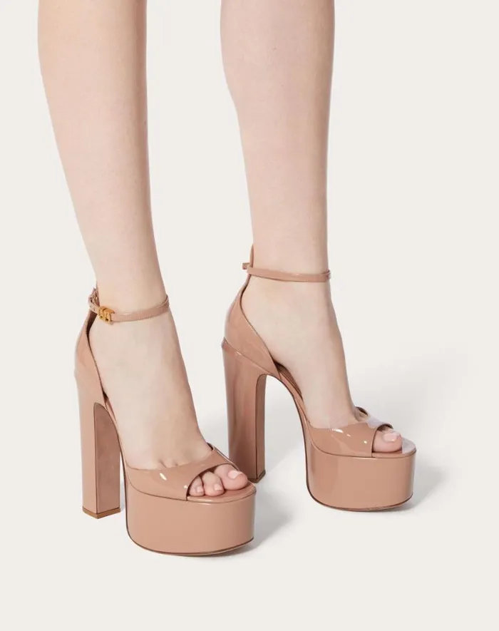 Valentino Sandals Woman Valentino Garavani Tango Patent Leather Platform Sandal 155mm For Woman In Rose Cannelle Rose Cannelle