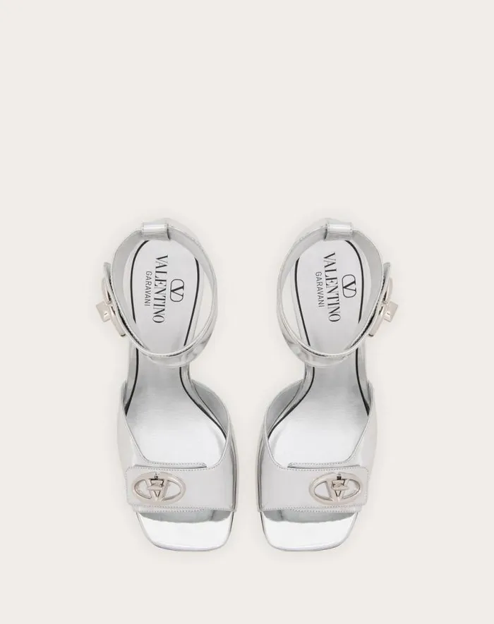 Valentino Sandals Woman Vlogo Locker Sandal In Mirrored Calfskin 105mm For Woman In Silver Silver Valentino Sandals Woman Vlogo Locker Sandal In Mirrored Calfskin 105mm For Woman In Silver Silver