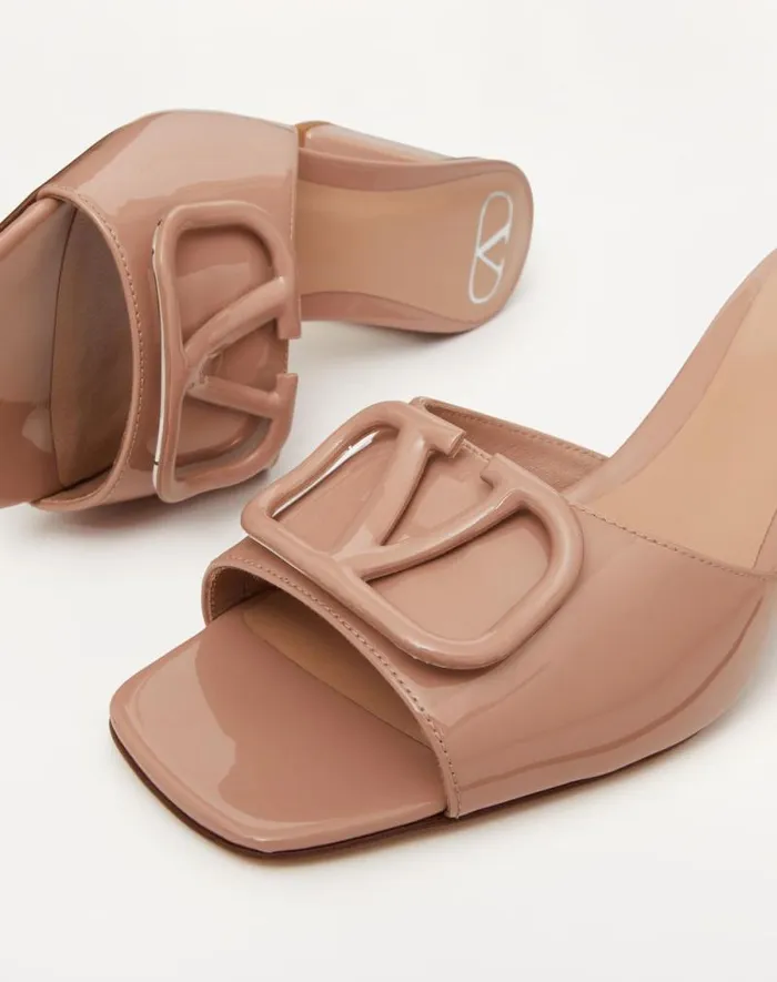 Valentino Sandals Woman Vlogo Signature Patent Leather Slide Sandal 60mm For Woman In Rose Cannelle Rose Cannelle