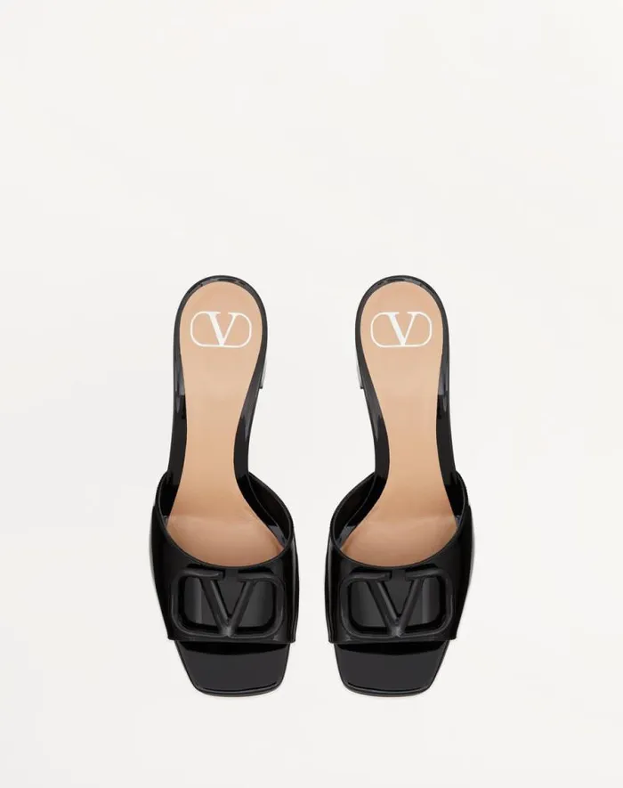 Valentino Sandals Woman Vlogo Signature Patent Leather Slide Sandal 60mm For Woman In Rose Cannelle Rose Cannelle