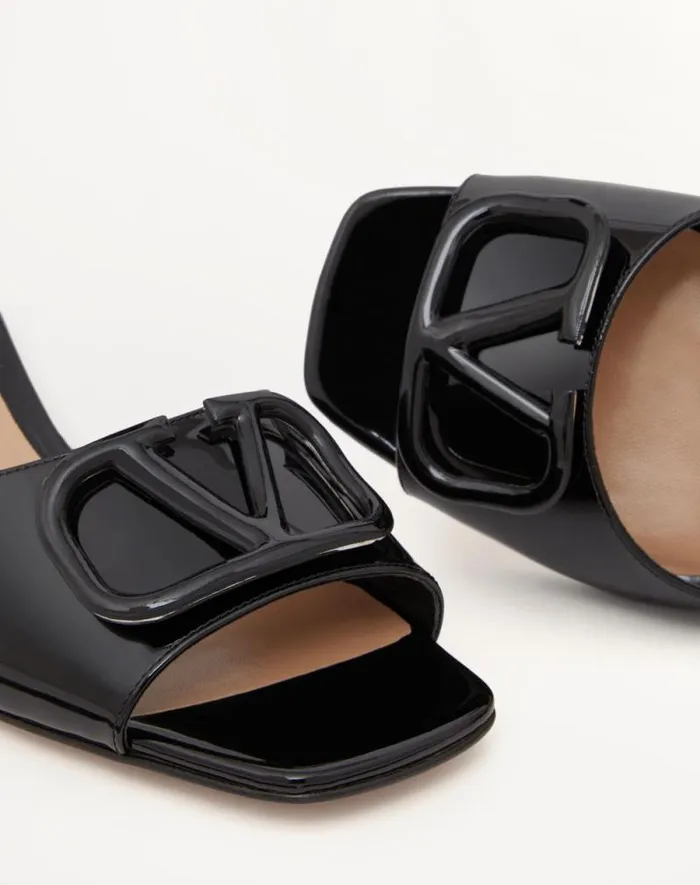Valentino Sandals Woman Vlogo Signature Patent Leather Slide Sandal 60mm For Woman In Rose Cannelle Rose Cannelle