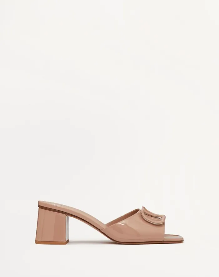 Valentino Sandals Woman Vlogo Signature Patent Leather Slide Sandal 60mm For Woman In Rose Cannelle Rose Cannelle