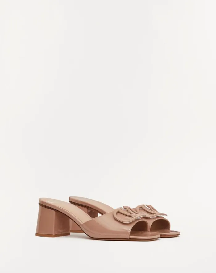 Valentino Sandals Woman Vlogo Signature Patent Leather Slide Sandal 60mm For Woman In Rose Cannelle Rose Cannelle