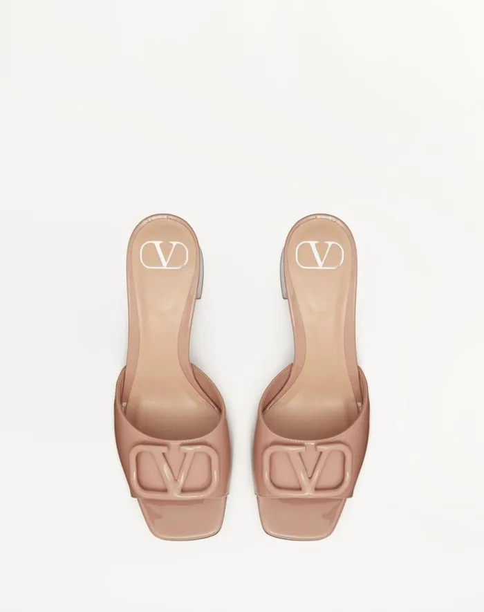 Valentino Sandals Woman Vlogo Signature Patent Leather Slide Sandal 60mm For Woman In Rose Cannelle Rose Cannelle