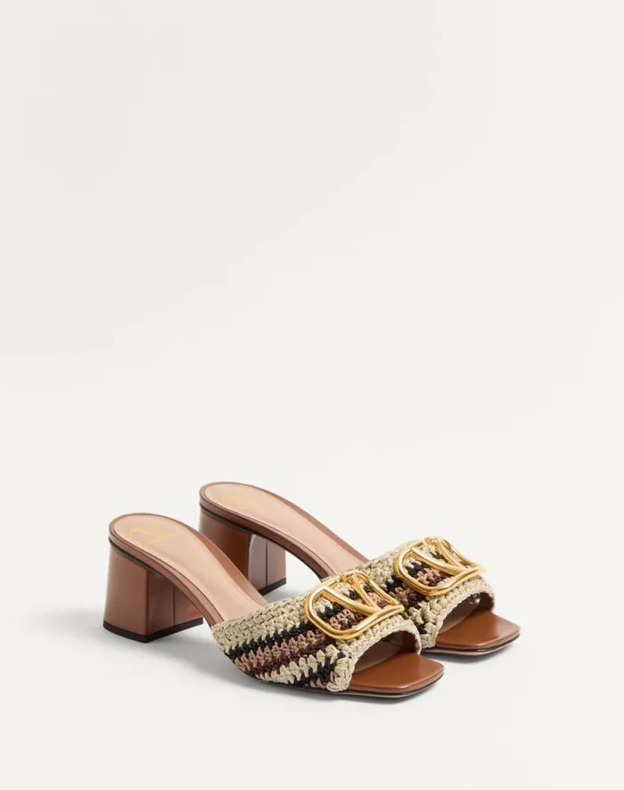 Valentino Sandals Woman Vlogo Signature Slide Sandal With Crochet Embroidery 60mm For Woman In Multicolour Multicolour