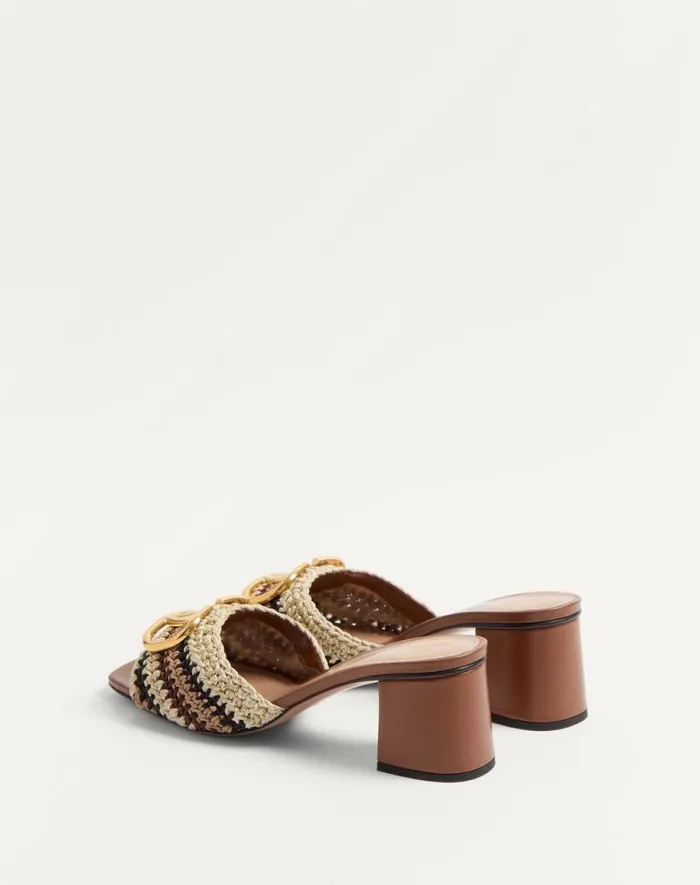 Valentino Sandals Woman Vlogo Signature Slide Sandal With Crochet Embroidery 60mm For Woman In Multicolour Multicolour
