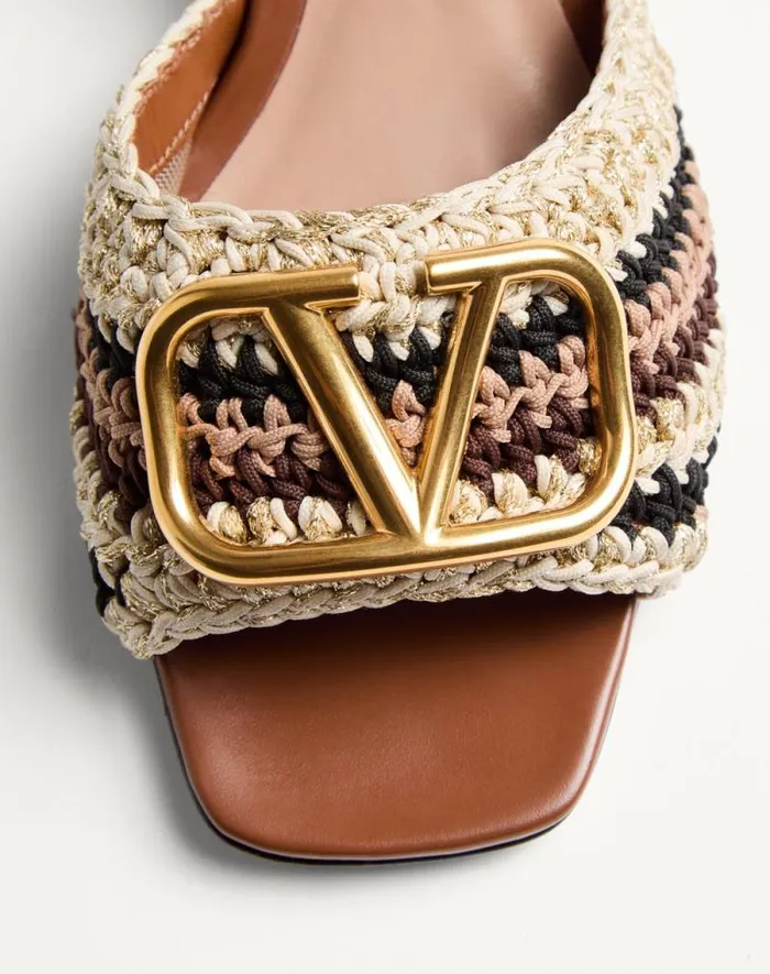 Valentino Sandals Woman Vlogo Signature Slide Sandal With Crochet Embroidery 60mm For Woman In Multicolour Multicolour