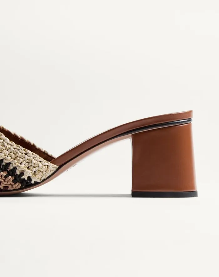 Valentino Sandals Woman Vlogo Signature Slide Sandal With Crochet Embroidery 60mm For Woman In Multicolour Multicolour