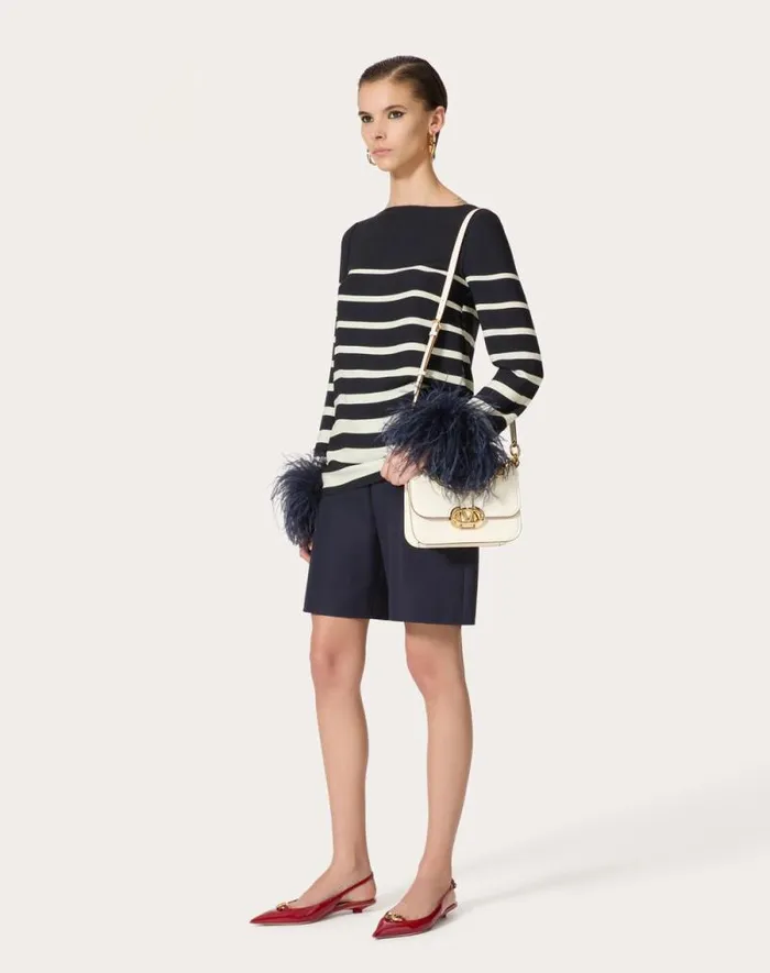 Valentino Shirts And Tops Woman Cady Valentino Roomview Top For Woman In Ivorynavy Ivorynavy