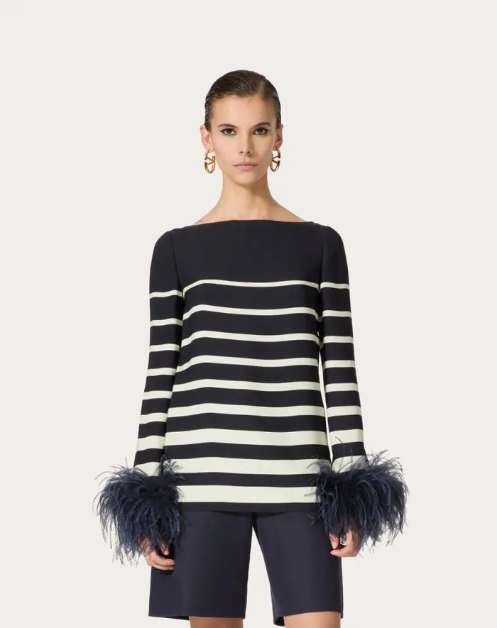 Valentino Shirts And Tops Woman Cady Valentino Roomview Top For Woman In Ivorynavy Ivorynavy