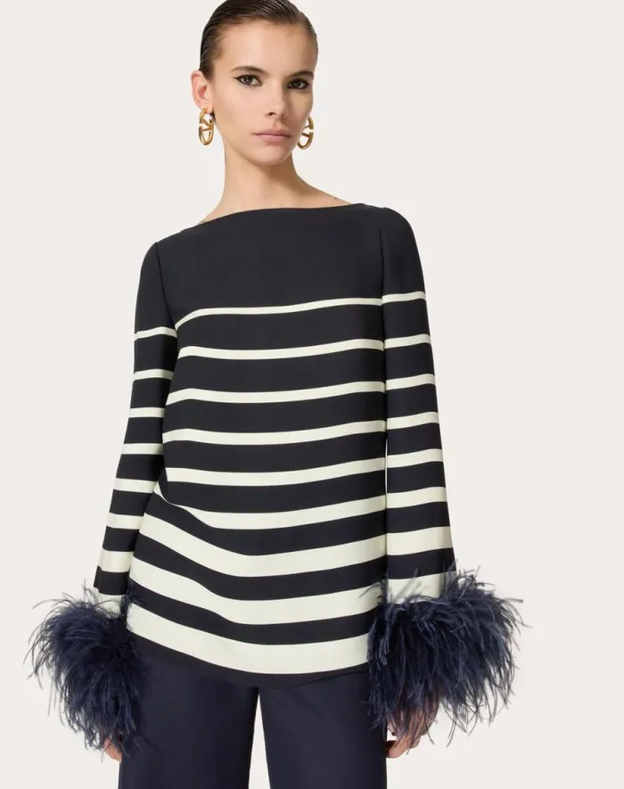 Valentino Shirts And Tops Woman Cady Valentino Roomview Top For Woman In Ivorynavy Ivorynavy
